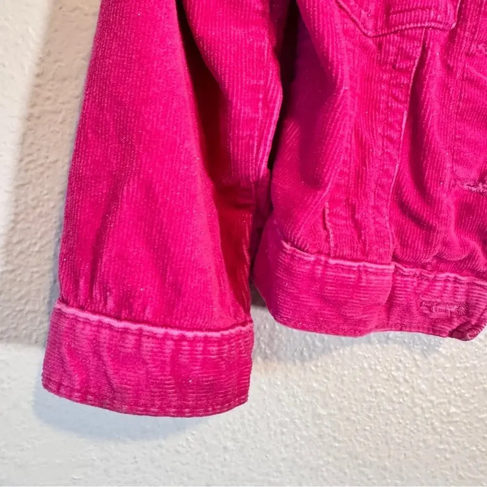 Vintage Disney Y2K Pink Glitter Corduroy Princess Embroidered Jacket Girls XS 4T